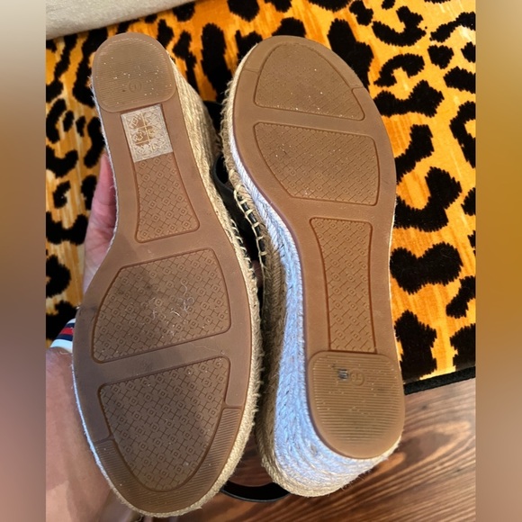 TORY BURCH Navy Cream Frieda Platform Wedge Espadrille Sandals Leather - Picture 8 of 8